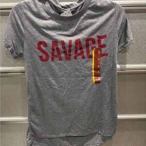 Salvage Heather Gray Tee with Bold Red Print